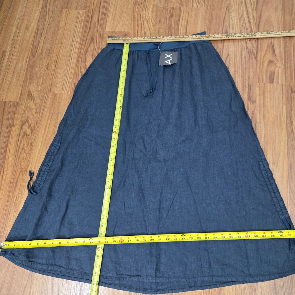 FLAX Maxi Skirt Womens Medium Blue 100% Linen Urban Side Cinch Lagenlook NEW‎ - Picture 6 of 10